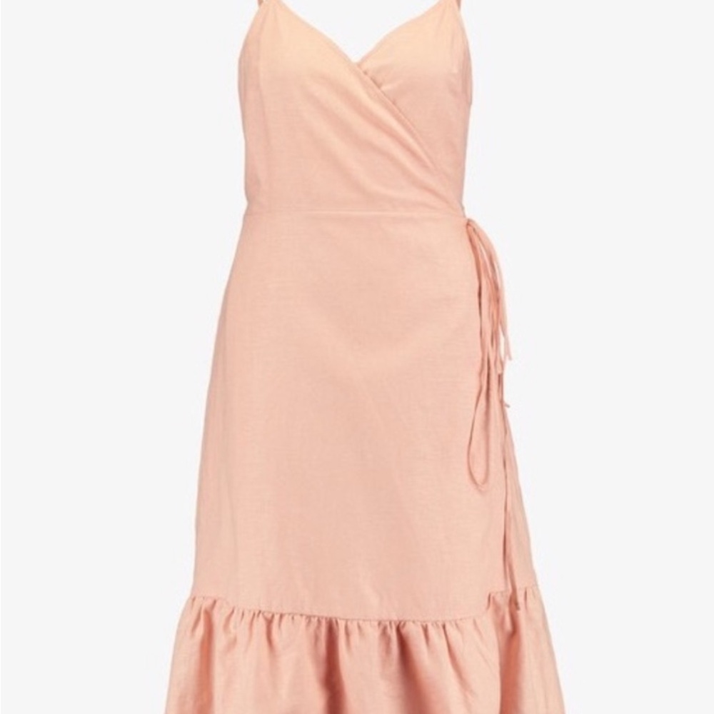 Gap Linen/Cotton Blend Peach Pink Wrap Dress